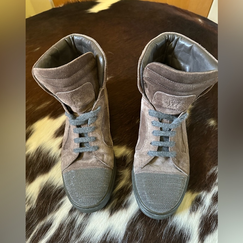 Brunello Cucinelli High Top Sneakers Brown Suede Monili, Size 7, Good Condition! - Picture 3 of 8